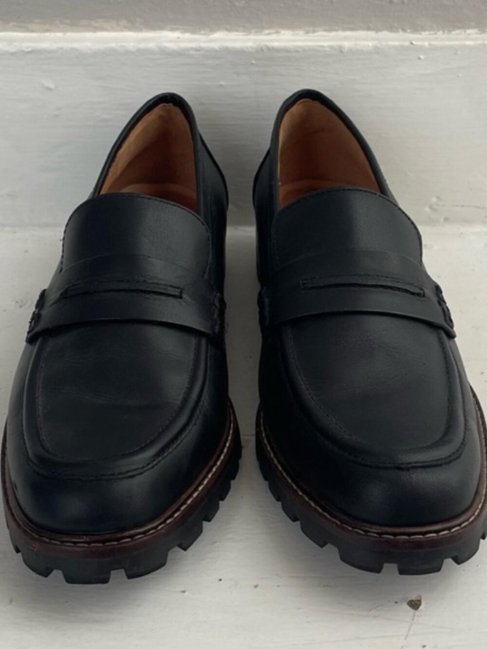 Madewell Black Leather Lugsole Penny Loafers